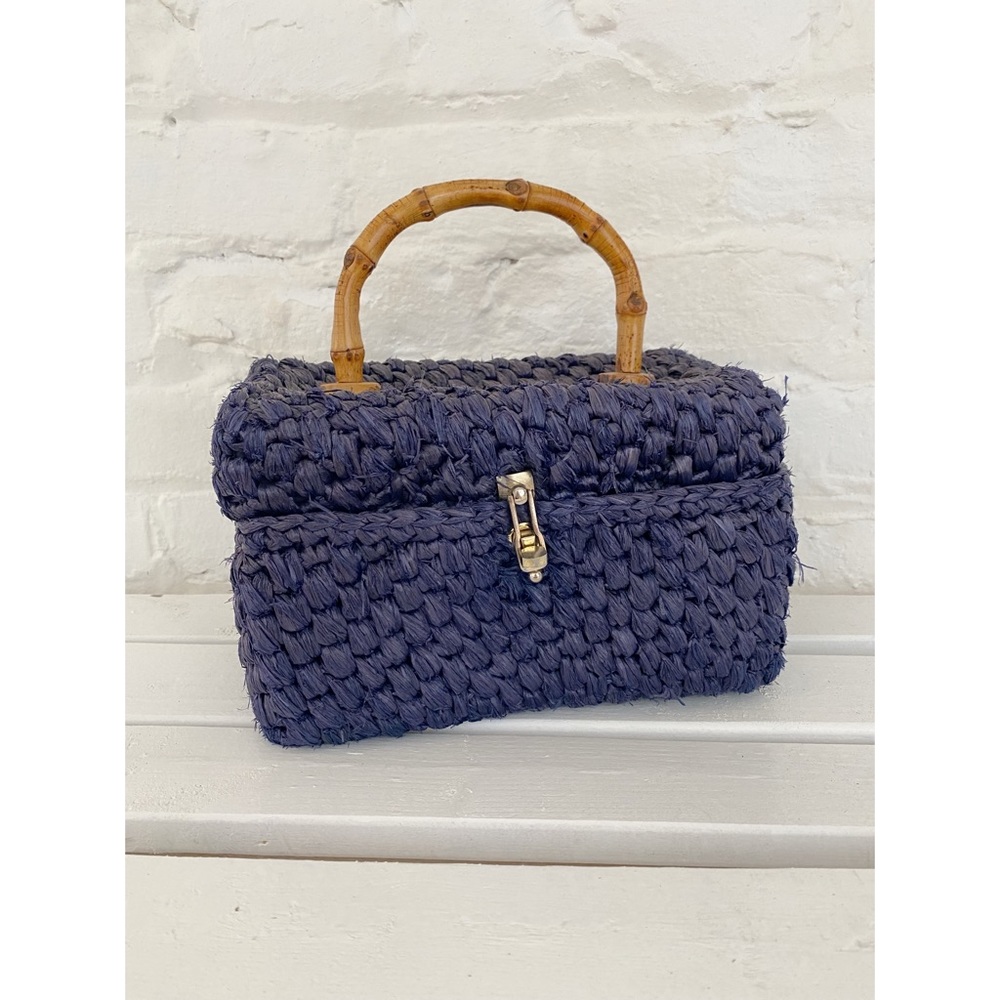 Vintage 1950s Blue Woven Box Purse